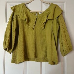 Umgee Chartreuse Ruffle Blouse | Size Small Cottagecore